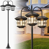 PARTPHONER 76-inch 3-head lamp post in black, ideal for welcoming outdoor lighting.