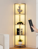 Partphoner corner shelf with RGBCW LED brightens corner displays for style and organization.