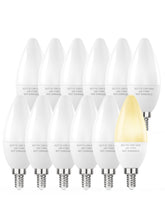 PARTPHONER E12 LED candle bulb with warm 2700K glow and 600 lumens for ambiance.