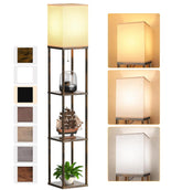 PARTPHONER floor lamp with brown shelves brightens the living room while keeping decor organized.