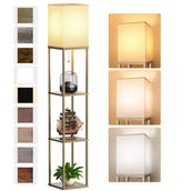 PARTPHONER floor lamp with shelves highlights natural wood and open design for bright display.