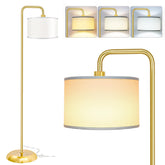 PARTPHONER LED floor lamp with gold pole and creamy shade enhances living room ambiance