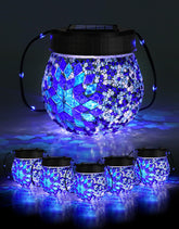 PARTPHONER Mosaic Solar Light outdoor globe glows softly for garden ambience.