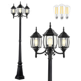 PARTPHONER outdoor lamp post 3-head with clear glass panels for entry lighting