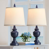 PARTPHONER retro table lamp blue base enhances living room ambiance with vintage charm.