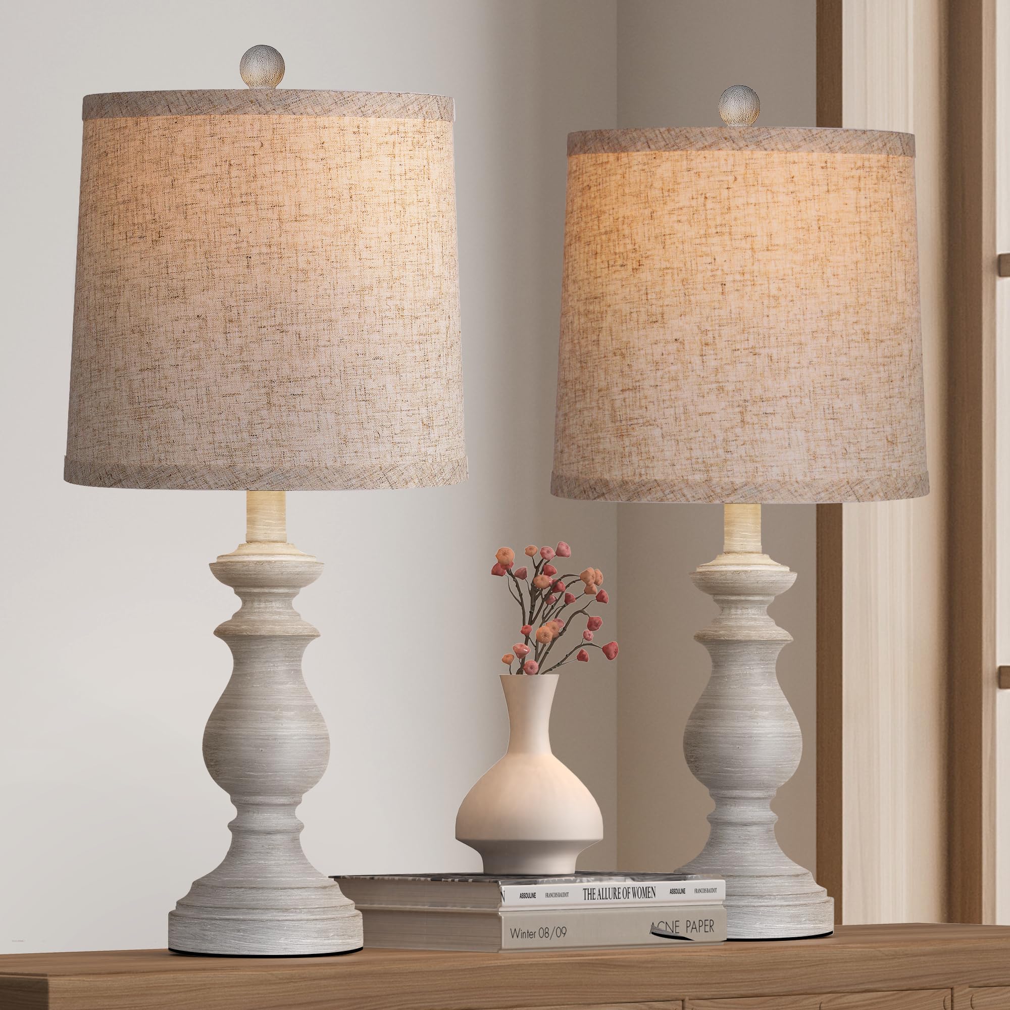PARTPHONER Traditional Table Lamp Set 2 antique grey base enhances classic living room lighting