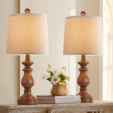 PARTPHONER traditional table lamp set 2 with wood grain base for rustic charm.