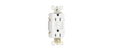 Pass & Seymour Radiant self-test GFCI outlet front view white, reliable protection for busy spaces.