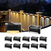 PATIOWIN solar step light brightens outdoor stairs for safer nighttime navigation.