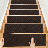 PATTENGO stair treads on wooden stairs with quick, tool-free installation.