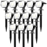 Peasur 12-pack solar lights brighten outdoor pathways with a focused beam.