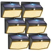 Peasur 138 LED solar outdoor lights mounted on a wall for broad exterior illumination.