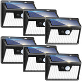 Peasur outdoor motion-sensor solar lights illuminate entryways at night.