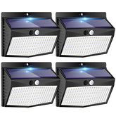 Peasur 138-LED solar outdoor lights, front view, broad illumination for pathways.