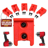 PERCH Milwaukee tool holder on wall-mount keeps M18 tools within easy reach.