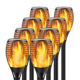 Permande solar torch lights with flame dance create safe outdoor ambiance.