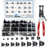 PEROMI 130Pcs clamps kit case showing organized storage for quick hose repairs