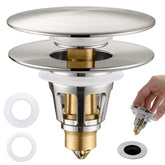 PerPaiMe 3-in-1 sink stopper in brushed nickel with universal fit for common drain sizes.