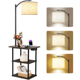 PESRAE floor lamp with table front view shows sturdy wood and stable base.