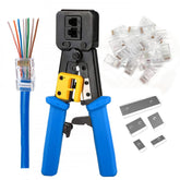 PETECHTOOL RJ45 crimping tool demonstrates precise terminations for Cat6 and Cat5e cables