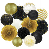 Peywot black gold decorations kit on display for cohesive party decor.