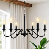 Phaosio rustic farmhouse chandelier 6-light matte black over dining table for warm ambiance