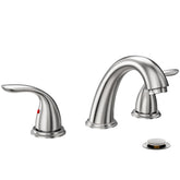 Phiestina 8-inch widespread faucet in brushed nickel for modern bathroom style.
