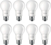 Philips A19 LED frosted front view shows classic design with energy efficiency.