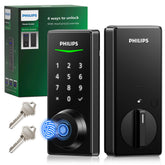 Philips fingerprint door lock matte black front view showing quick access