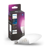 Philips Hue B39 candle bulb warm to cool white ambiance for living room.