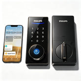 Philips Smart Lock on a front door with touchscreen for quick entry.