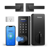 Philips WiFi smart lock with handle on front door for keyless access and remote control.