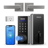 Philips WiFi Smart Lock with Handle on front door showing keyless entry and remote control.