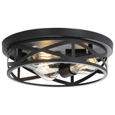 Piano7797 13-inch black flush-mount ceiling light with three bulbs for bright hallway lighting.