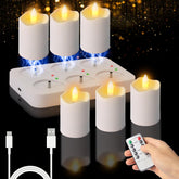 PIDZPOW rechargeable tea light shown with USB base for easy charging.