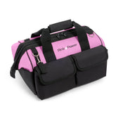Pink Power 16-inch tool bag side view, lightweight DIY storage for work