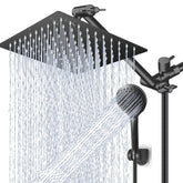 PinWin 12-inch square rain showerhead delivers broad coverage for a spa-like shower.