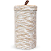 PINXIURY toilet paper holder woven stand highlights natural cotton texture for stylish bathroom storage.