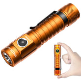 PIOOCAN S10Pro flashlight angled view showing portable design for outdoor use