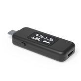 Plugable USB C Power Meter tester, front view showing connection ports and OLED readout