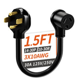 PlugSaf 1.5ft 14-30P to 10-30R adapter enabling a compact, secure dryer connection.