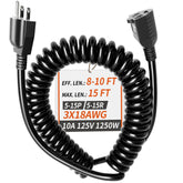 PlugSaf 18AWG coiled extension cord in indoor setting for versatile power access