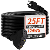 PlugSaf 25 ft outdoor extension cord with 3 outlets for versatile job-site power.