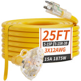 PlugSaf 25 ft outdoor extension cord with three outlets for versatile outdoor power use