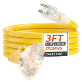 PlugSaf 3-outlet outdoor cord shows three outlets for versatile power outdoors