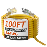PlugSaf outdoor extension cord 100ft yellow suitable for long-reach lawn tasks