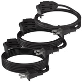 PLUGTUL 3-pack indoor extension 6ft with 3 polarized outlets for versatile room setup