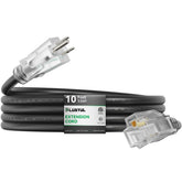 PLUGTUL outdoor extension cord with lighted end for easy power checks outdoors.