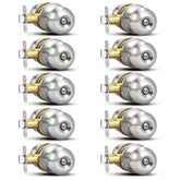 Plustool brushed nickel privacy door knobs – front view, rust-resistant and durable finish.
