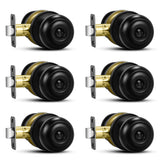 Plustool 6-pack matte black door knobs, durable and rust-resistant for interior privacy.